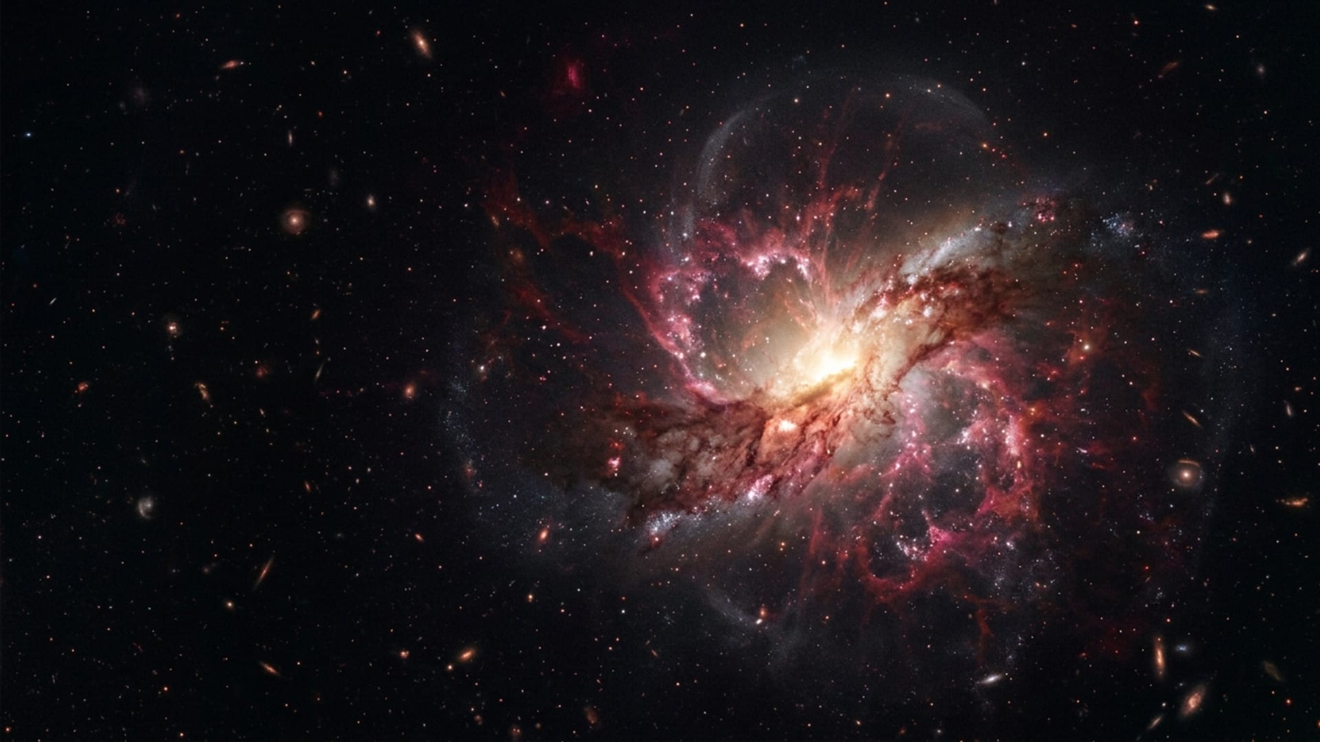 Ilustración editorial de una galaxia primitiva con un agujero negro temprano.