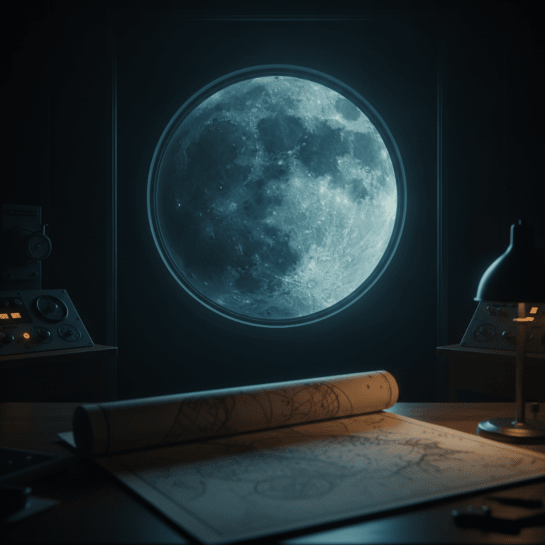 Ilustración editorial de la Luna observada con telescopio con una zona luminosa para representar un fenómeno lunar transitorio