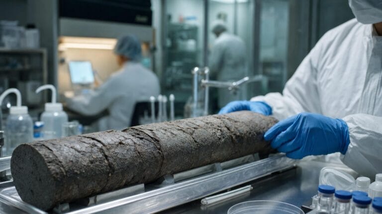 Muestra de roca de la biosfera profunda analizada en laboratorio