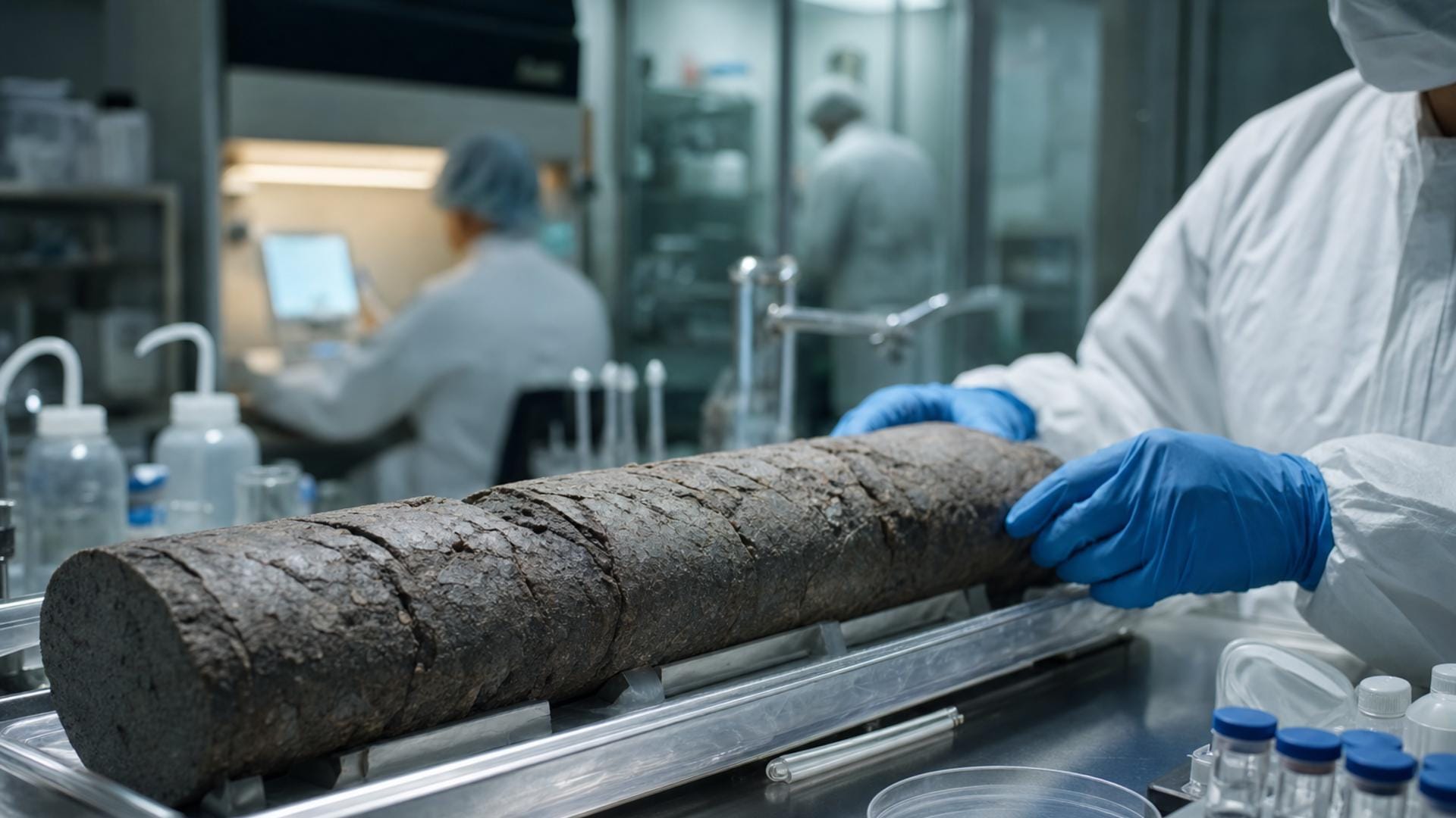 Muestra de roca de la biosfera profunda analizada en laboratorio