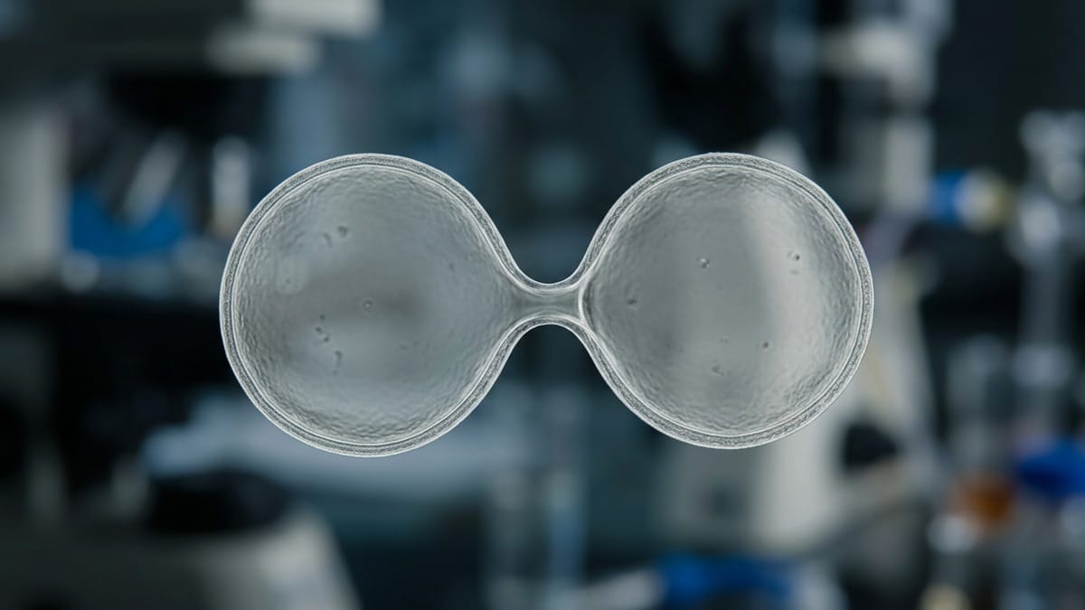 Detalle de una vesícula sintética bajo microscopio, mostrando su estructura interna.