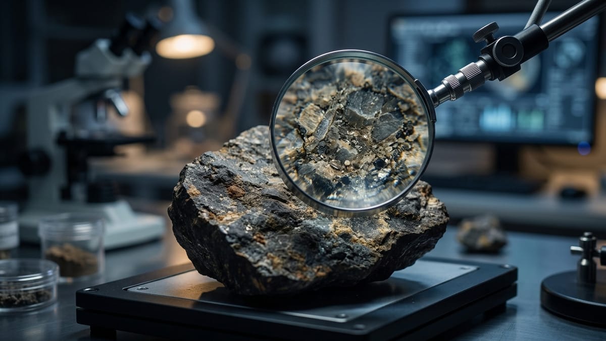 Muestra mineral y análisis microscópico que sugieren cautela antes de hablar de habitabilidad.