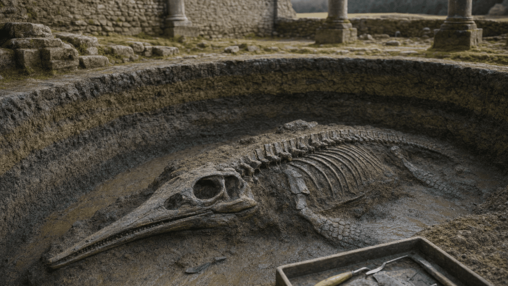 El fósil de ictiosaurio hallado en un pozo de la Gran Bretaña romana