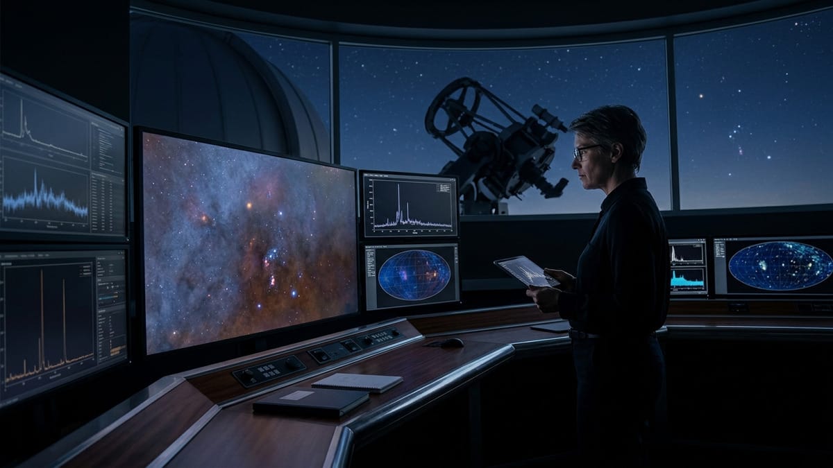 Vista astronómica de la región de Orión con capas sutiles de gas y polvo, pensada para contextualizar los mapas de hidrógeno neutro.