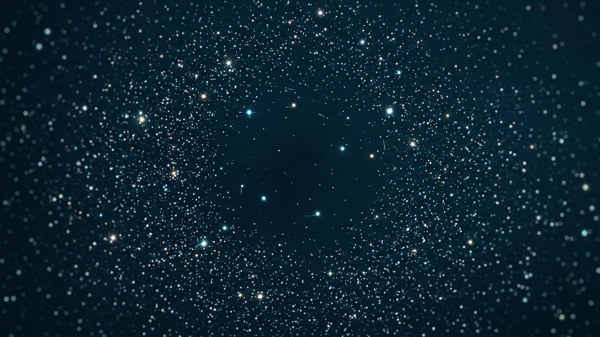 Detalle de estrellas cercanas con trayectorias sutilmente perturbadas alrededor de un núcleo oscuro.