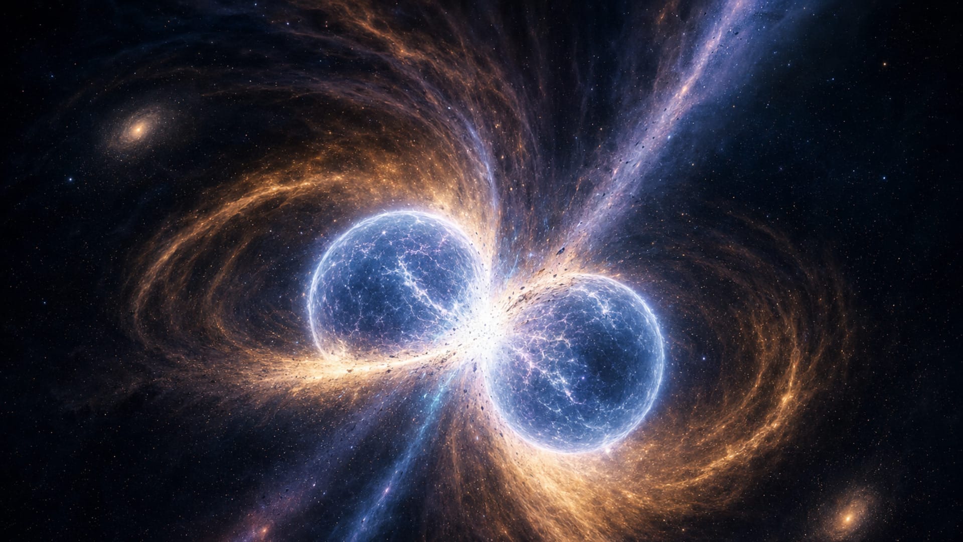 Ilustración de GRB 230906A en una galaxia diminuta dentro de una corriente de marea