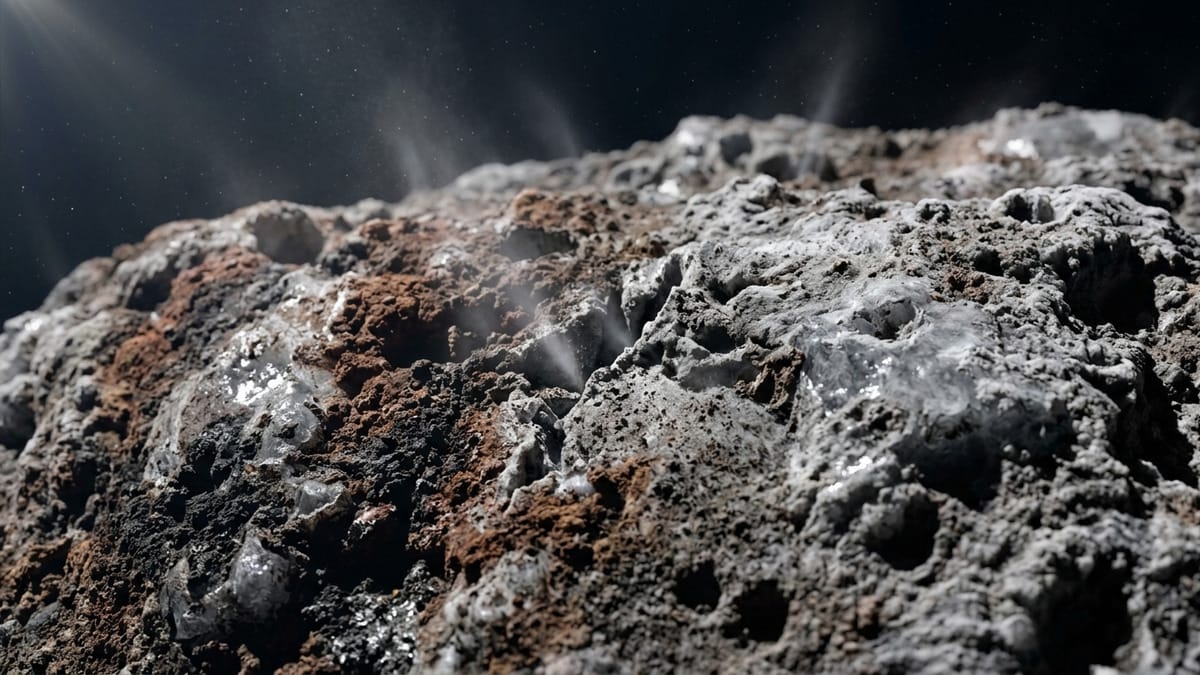 Detalle del núcleo y la coma de un cometa interestelar con polvo y material helado.