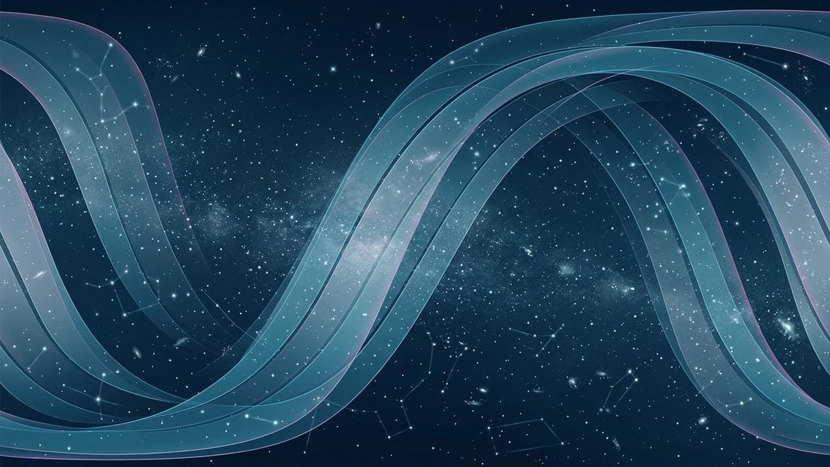 Observatorio espacial de gran campo sobre un mapa estelar amplio, con franjas de sondeo y regiones del cielo destacadas.