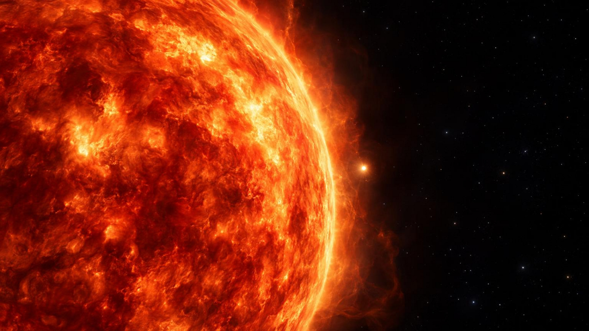 Ilustración de Betelgeuse con una posible compañera tenue, Betelgeuse B, visible cerca del resplandor de la supergigante roja.