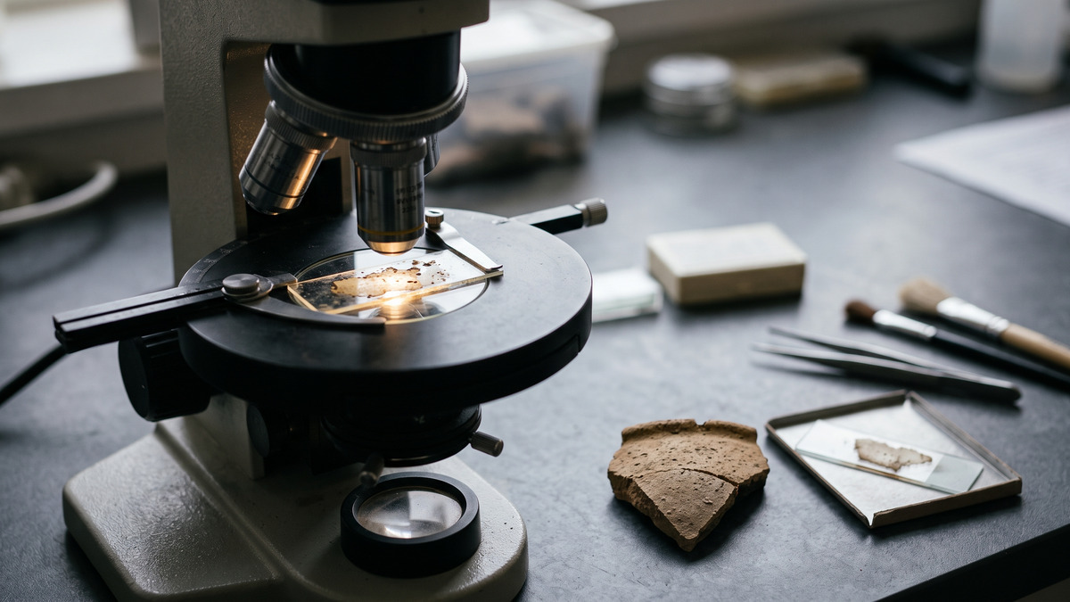 Ilustración de una lámina delgada de cerámica observada al microscopio
