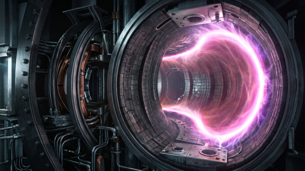 Ilustración de un tokamak con el borde del plasma y el contexto del confinamiento magnético