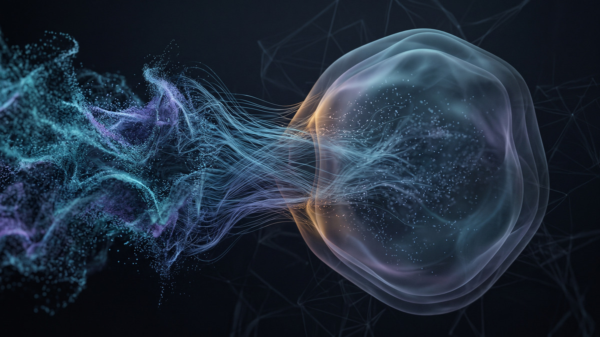 Ilustración de una densidad electrónica en evolución dentro de un potencial imaginario translúcido